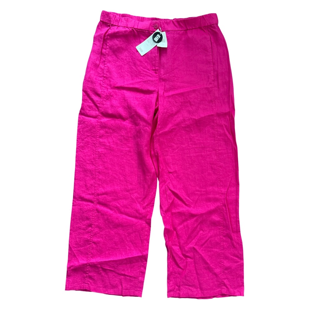 Eileen Fisher Fuchsia Pink 100% Organic Linen Wide Ankle Pant Medium NWT $168